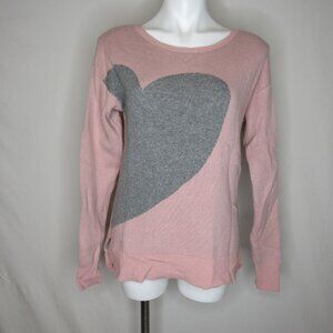 Ann Taylor Pink Gray Heart Crew Neck Knit Sweater Wool Blend Women's M Medium